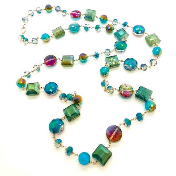 Gorgeous Vintage 925 Aurora Borealis Crystal Bead Necklace - Picture 3 of 17
